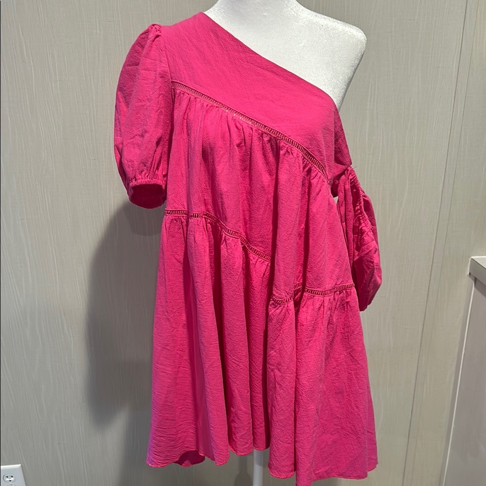 Pink One-Shoulder Dress